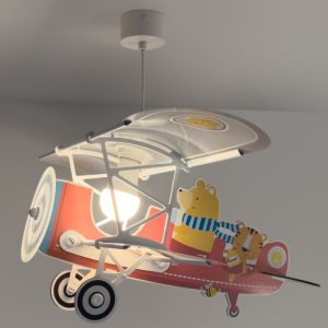 Rode kinderkamer hanglamp kunststof, Teddy vliegtuig