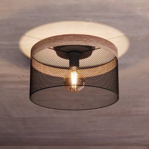 Zwarte industriële plafondlamp hout, Ilkay