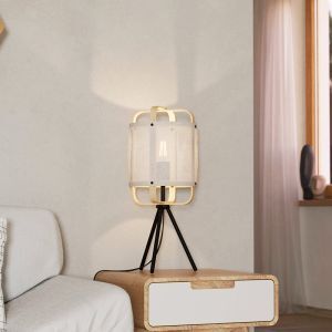 Witte retro tafellamp stof, Rocco, met schakelaar