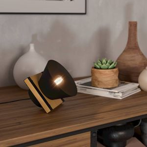 Zwarte retro tafellamp hout, Juanita, met schakelaar