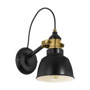 Landelijke wandlamp Jordan Staal zwart/bronskleur