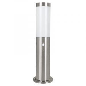 Zilveren staande buitenlamp met schemersensor kunststof, Carlein, IP44