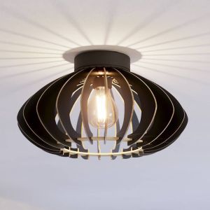 Zwarte industriële plafondlamp hout, Bergama