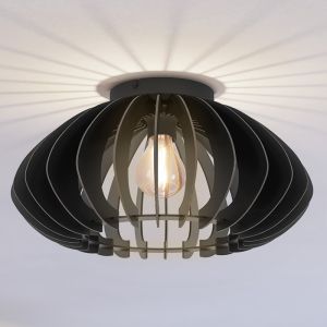 Zwarte industriële plafondlamp hout, Bergama