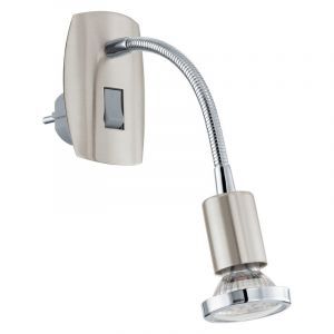 Nikkelen stopcontact wandlamp metaal, Alejandra, met schakelaar