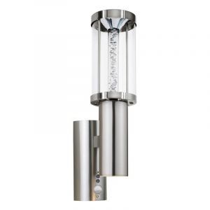 Zilveren klassieke buiten wandlamp met bewegingssensor glas, Minou, IP44