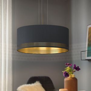 Zwarte moderne hanglamp stof, Niko