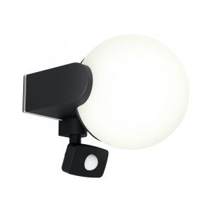 Zwarte moderne buitenlamp met bewegingssensor, Lydia, aluminium, met bewegingssensor
