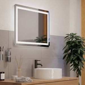 Grijze moderne spiegel met verlichting glas, Bibi, 18,6W, warm tot koud wit verstelbare LED, IP44, met schakelaar