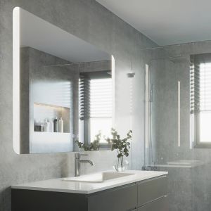 Grijze moderne spiegel met verlichting glas, Bibi, 6,2W, warm tot koud wit verstelbare LED, IP44, met schakelaar