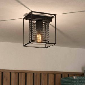 Zwarte industriële plafondlamp aluminium, Thiemo