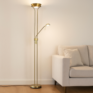 Moderne Messing leeslamp Salvador, 2 warm witte lampjes, met draaidimmer