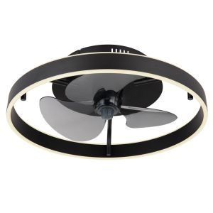 Zwarte moderne plafondventilator kunststof, Joos, 40W, warm tot koud wit verstelbare LED, met afstandsbediening