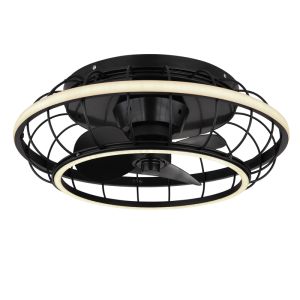 Zwarte industriële plafondventilator metaal, Jorne, 30W, warm tot koud wit verstelbare LED, met afstandsbediening