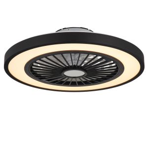 Zwarte moderne plafondventilator kunststof, Komal, 45W, warm tot koud wit verstelbare LED, met afstandsbediening