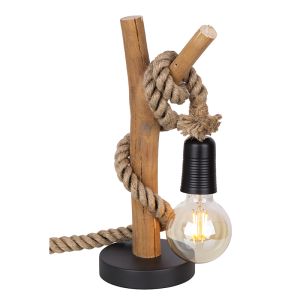 Houten landelijke tafellamp touw, Nigoc