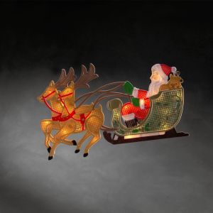 Kerstman met rendieren en arrenslee venstersilhouet