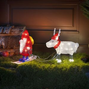 Verlichte kerstman en rendier, Acryl, voor binnen en buiten