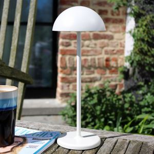 Witte buiten tafellamp retro, Joy, 1,5W, 3000K LED, IP54, met touchdimmer