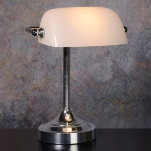 Witte bureaulamp klassiek, Banker, met schakelaar