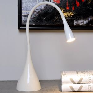Witte bureaulamp modern, Zozy, 3W, 3000K LED, met touchdimmer