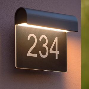 Zwarte huisnummer met verlichting modern, Thesi, 6W, 3000K LED, IP54