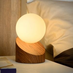 Hout tafellamp Len, Rond
