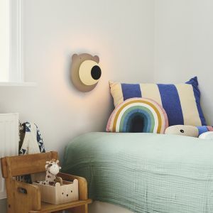 Bruine kinderkamer wandlamp metaal, Brunabear, met schakelaar