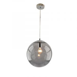 Bol hanglamp Dolf, chroom ophangpendel, rookglas, 30cm