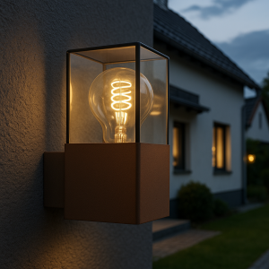 Roestkleur wandlamp Sanel, smoke glas, IP44, rechthoekig