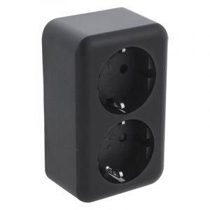 Q-Link opbouw contactdoos 2-voudig, met kinderbeveiliging en randaarde, zwart