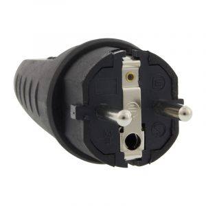 Stekker Randaarde Rubber 10/16 Ampère, Zwart