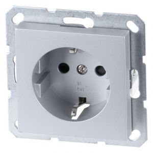 Q-Link S-Line Contactdoos Inbouw Enkelvoudig Randaarde, Grijs/aluminium kleurig