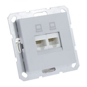 Q-Link S-Line Contactdoos Inbouw Telefoon/Data 2X8-Polig, Grijs/aluminium kleurig