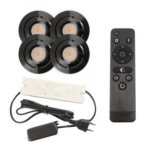 4 kantelbare veranda spots Rona, IP44, met aansluitset en afstandsbediening, zwart