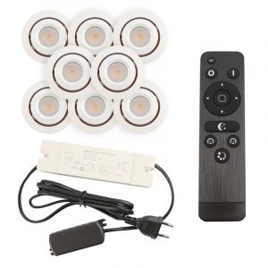 8 kantelbare veranda spots Rona, IP44, met aansluitset en afstandsbediening, wit