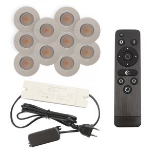 10 geborsteld Chroom veranda inbouwspots Dico, IP65, incl. aansluitset en afstandbediening