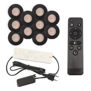 10 zwarte veranda inbouwspots Dico, IP65, incl. aansluitset en afstandbediening