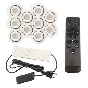 10 kantelbare veranda spots Rona, IP44, met aansluitset en afstandsbediening, wit