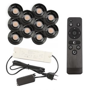 10 kantelbare veranda spots Rona, IP44, met aansluitset en afstandsbediening, zwart