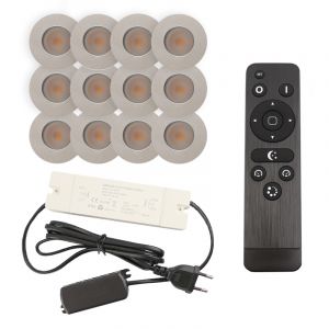 12 geborsteld Chroom veranda inbouwspots Dico, IP65, incl. aansluitset en afstandbediening