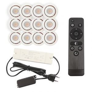 12 kantelbare veranda spots Rona, IP44, met aansluitset en afstandsbediening, wit