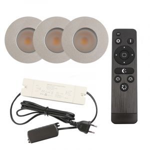 3 geborsteld Chroom veranda inbouwspots Dico, IP65, incl. aansluitset en afstandbediening