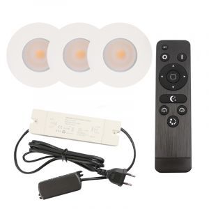 3 witte veranda inbouwspots Dico, IP65, incl. aansluitset en afstandbediening