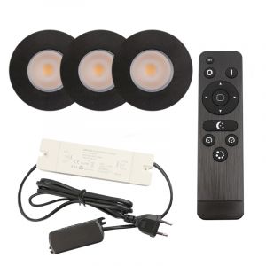 3 zwarte veranda inbouwspots Dico, IP65, incl. aansluitset en afstandbediening