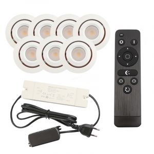 7 kantelbare veranda spots Rona, IP44, met aansluitset en afstandsbediening, wit
