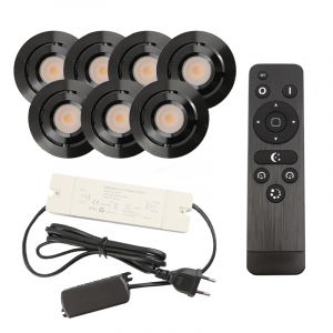 7 kantelbare veranda spots Rona, IP44, met aansluitset en afstandsbediening, zwart
