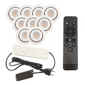 9 kantelbare veranda spots Rona, IP44, met aansluitset en afstandsbediening, wit