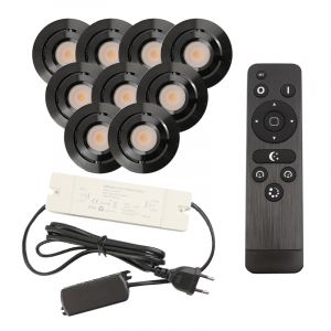 9 kantelbare veranda spots Rona, IP44, met aansluitset en afstandsbediening, zwart
