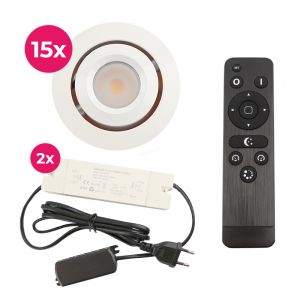 15 kantelbare veranda spots Rona, IP44, met aansluitset en afstandsbediening, wit
